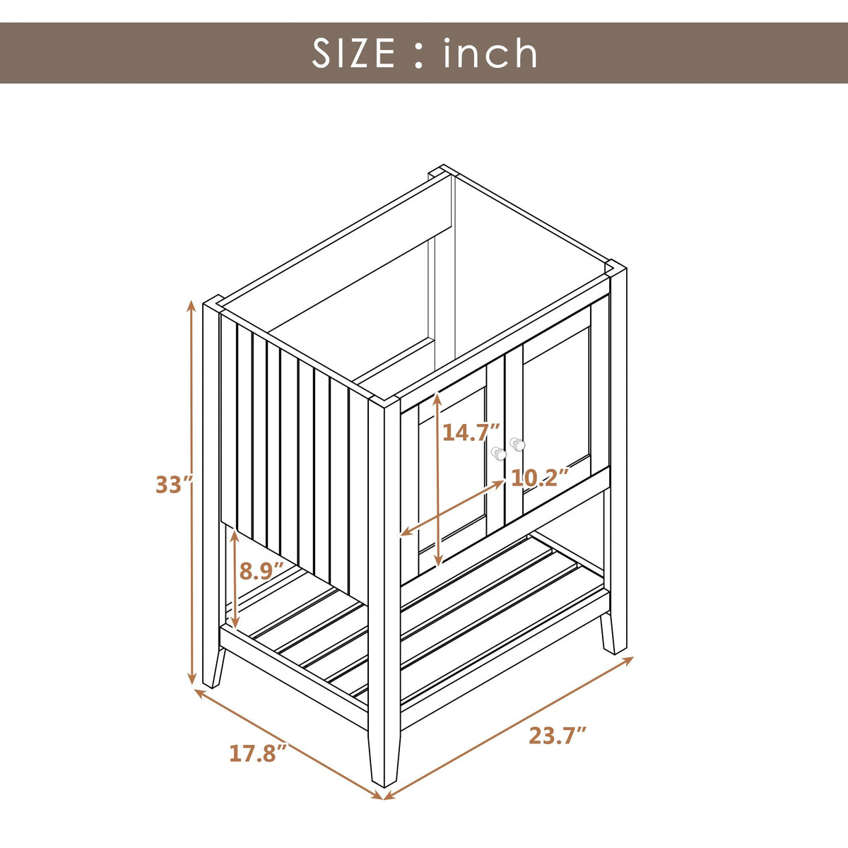 24" Bathroom Vanity Base Only, Soild Wood Frame, Bathroom Storage Cabinet by eprolo