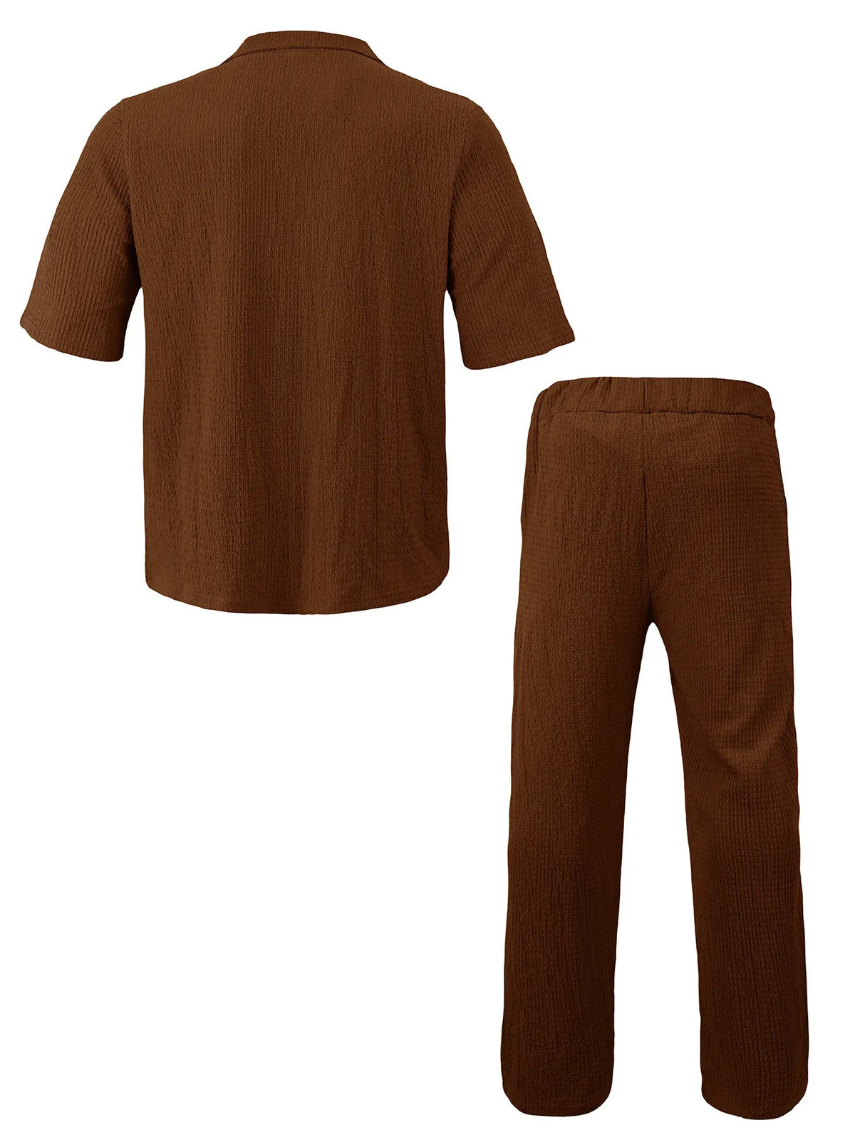 Men's brown textured 2-piece lounge set: short-sleeve top and pants, plus size, Trendsi