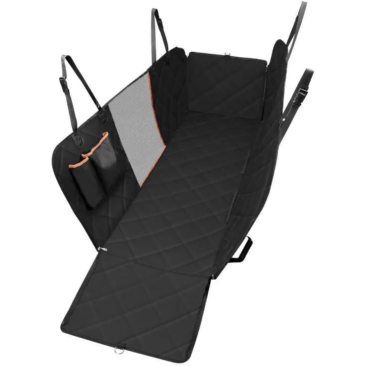 Dog car seat cover by AdTec, quilted black rear hammock with mesh panel and zipper pocket