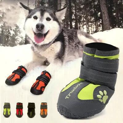 Big Dog Shoes non-slip pet shoes by AdTec, gray boots with lime green trim and paw print; shows several color options