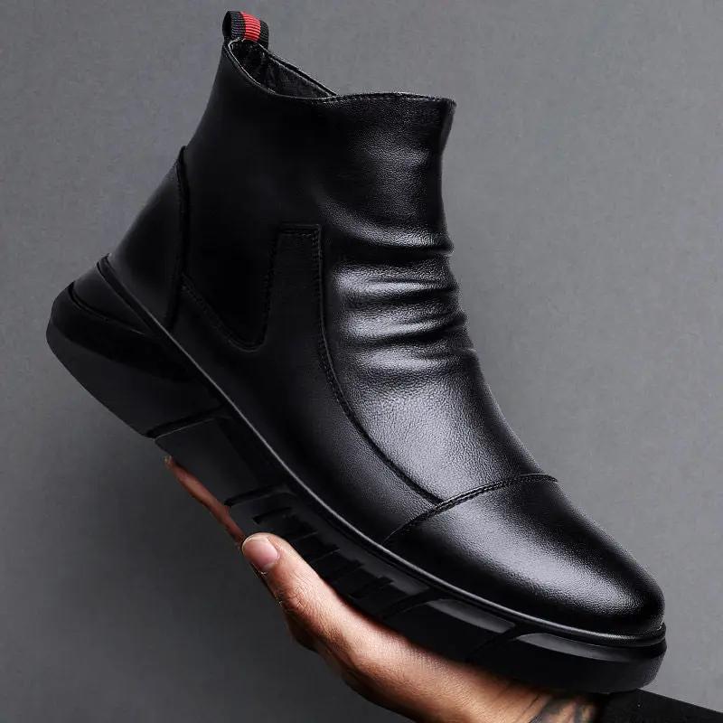 UrbanWalk Black Classic High-Top Boots by AdTec with smooth PU comfort