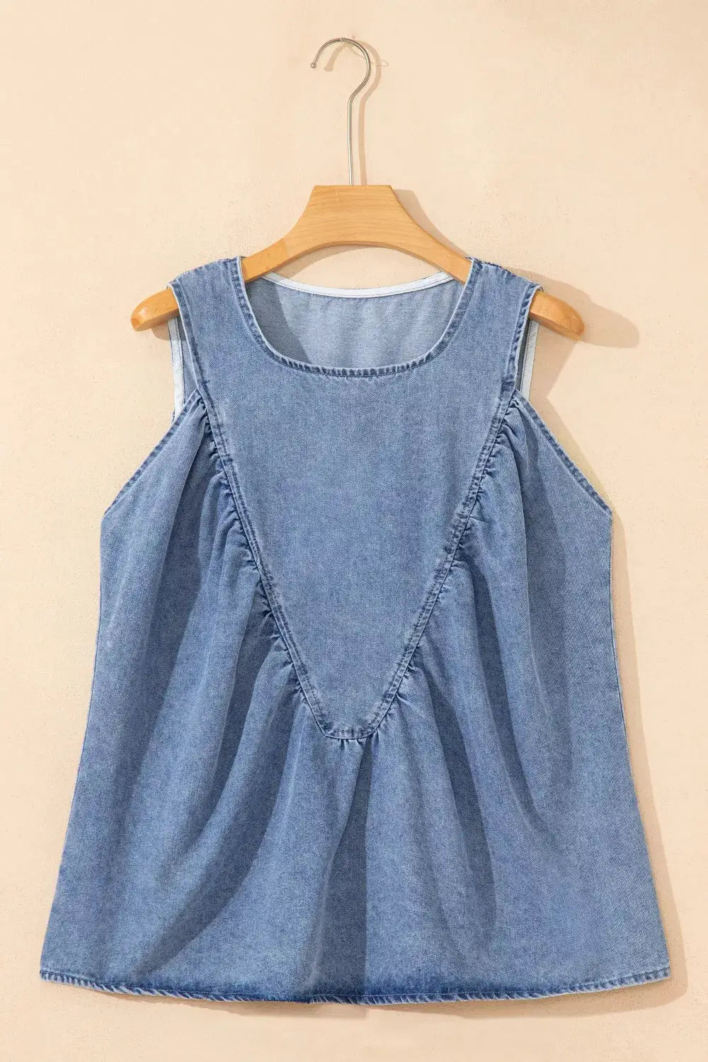 Women's denim pleated patchwork sleeveless top by Trendsi in light blue