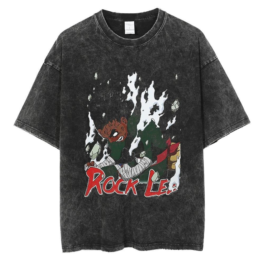 T-shirt motif anime Naruto Harajuku délavé