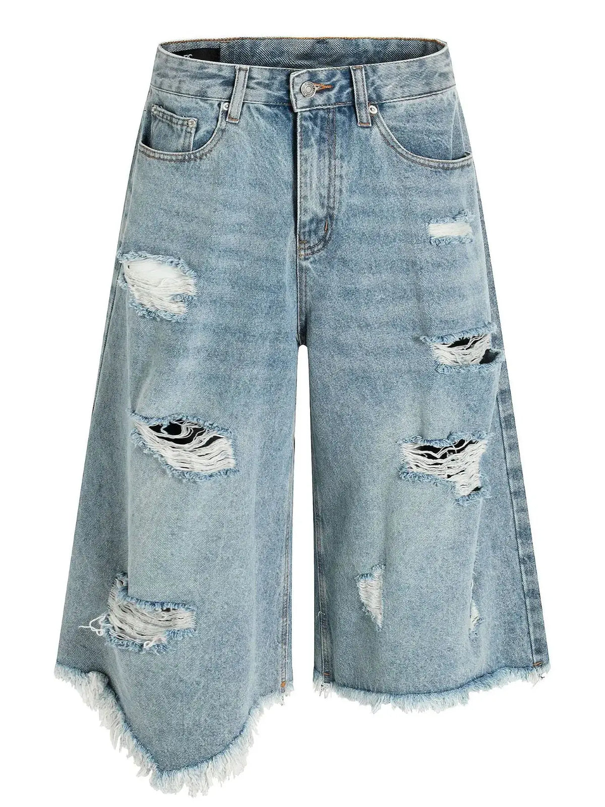Mens oversized distressed denim shorts, light wash cotton blend, Trendsi.
