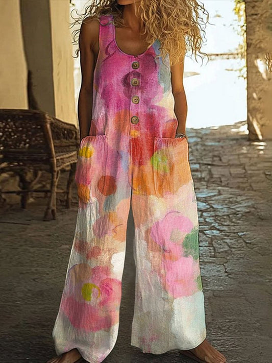 Mono de Moda Floral para Mujer con Bolsillos y Chaleco