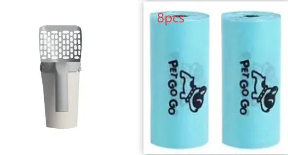 Large-capacity toilet bucket with removable integrated cat litter scoop; two blue PETGO GO rolls