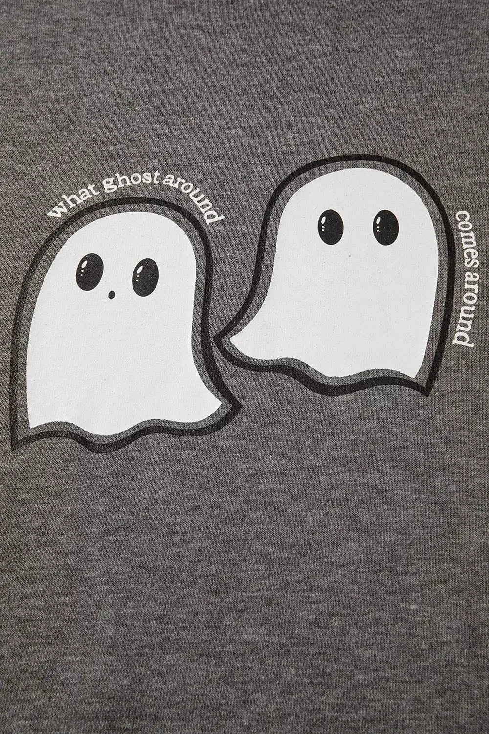 Halloween Ghost Print Mineral Wash Oversize Hoodie in gray heather with two cartoon ghosts, by Trendsi.
