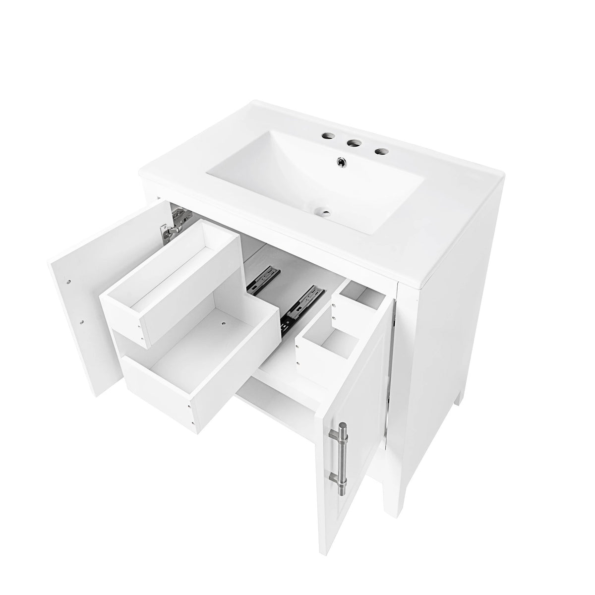 30" Bathroom Vanity with Sink Multi-functional Bathroom Cabinet with Doors and Drawers Solid Frame and MDF Board, White by eprolo