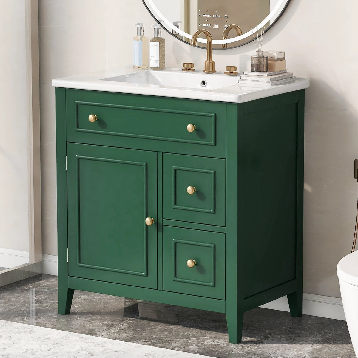 30" Bathroom Vanity with Sink Top, Bathroom Vanity Cabinet with Door and Two Drawers, Solid Wood Frame, One Package, Green by eprolo