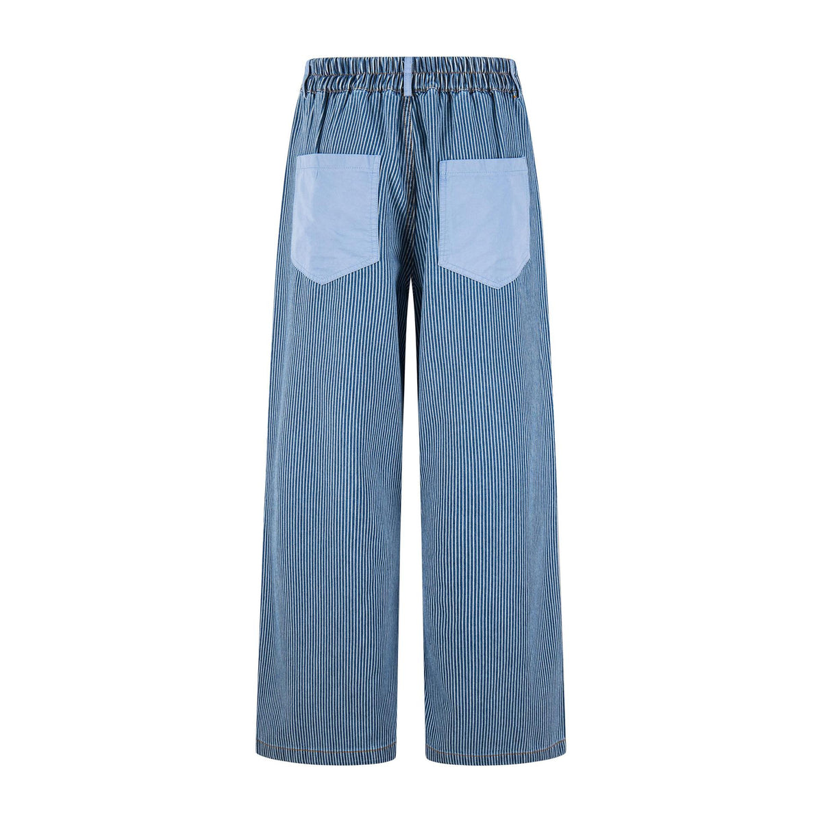 Cat Rabbit Embroidered Jeans in light blue striped denim with light blue back pockets by eprolo