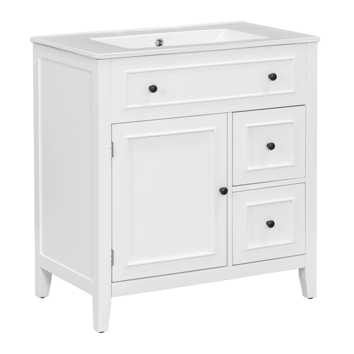 30" Bathroom Vanity with Sink Top, Bathroom Vanity Cabinet with Door and Two Drawers, Solid Wood Frame, One Package, White by eprolo