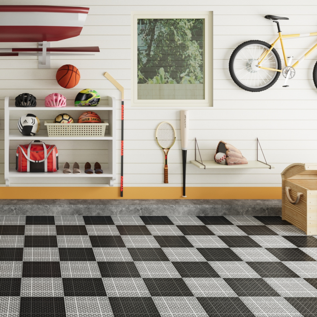 12 x 12 inch black interlocking deck tiles, plastic waterproof, weighing up to 6613 pounds, with a rose pattern pack of 12 by eprolo