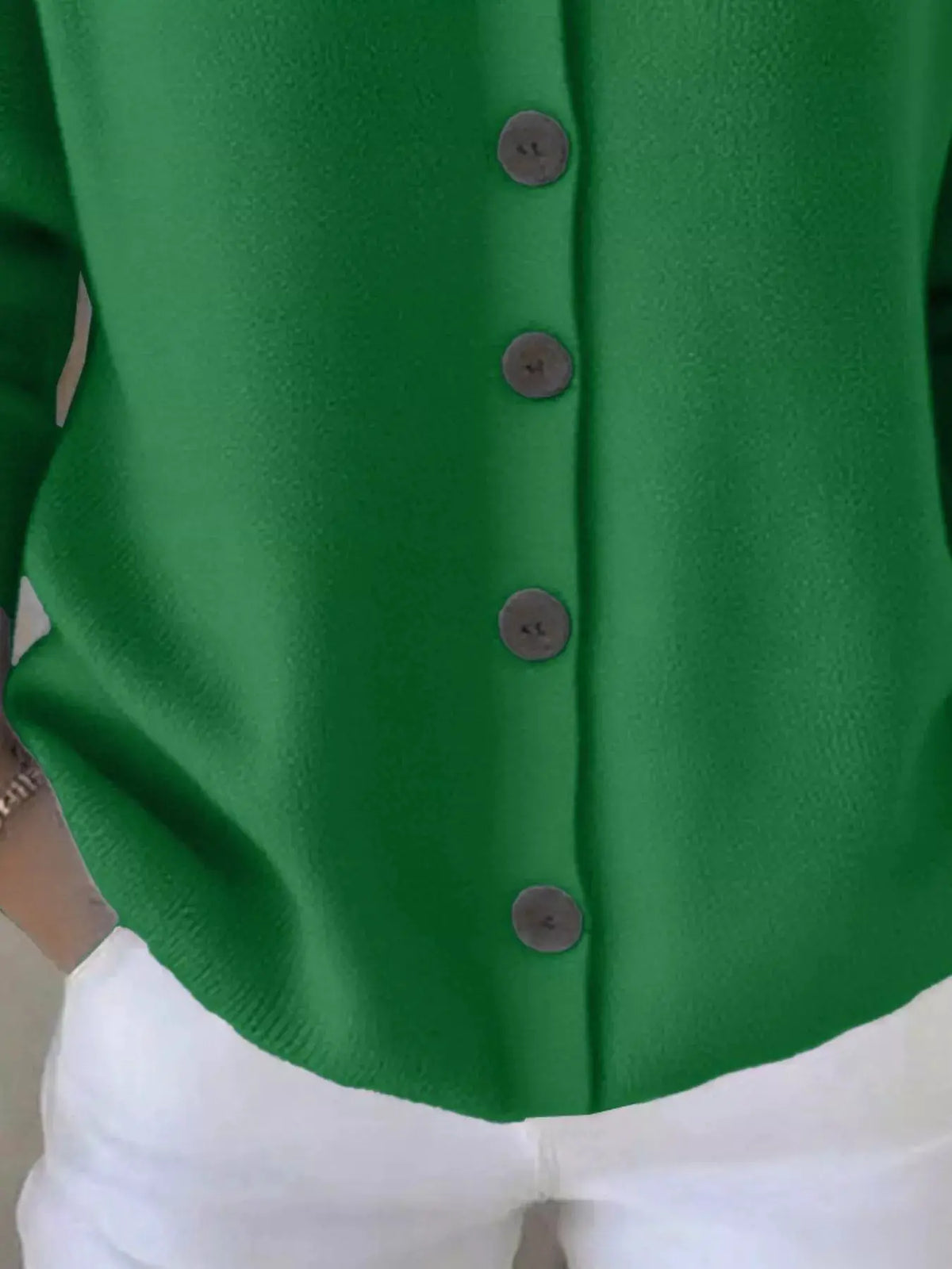 Plus Size Hooded Button-Front Soft Knit Cardigan in green for women