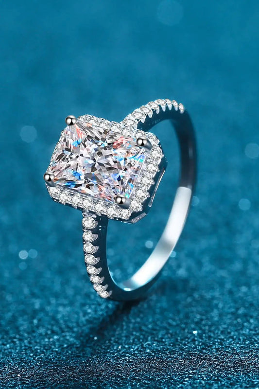 2 Carat Moissanite Halo Ring in 925 Sterling Silver with pavé halo