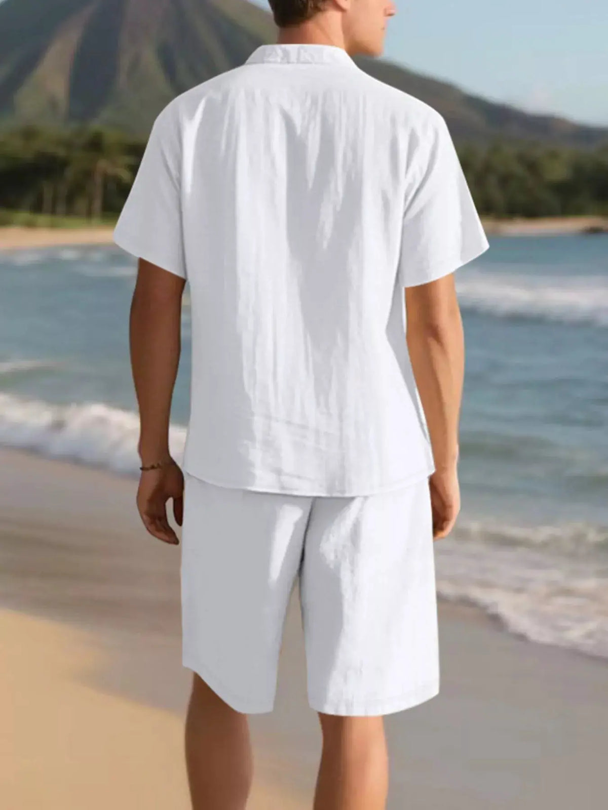 Mens Plus Size Casual Button Up Shirt and Shorts Two-Piece Set in white by Trendsi