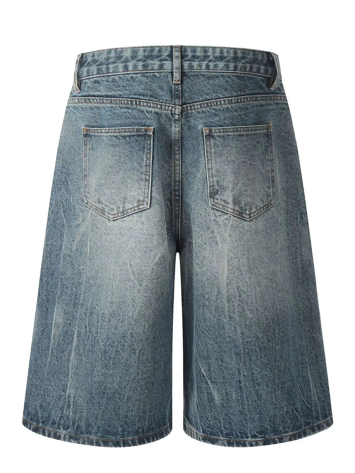 Mens washed wide-leg denim shorts with two back pockets