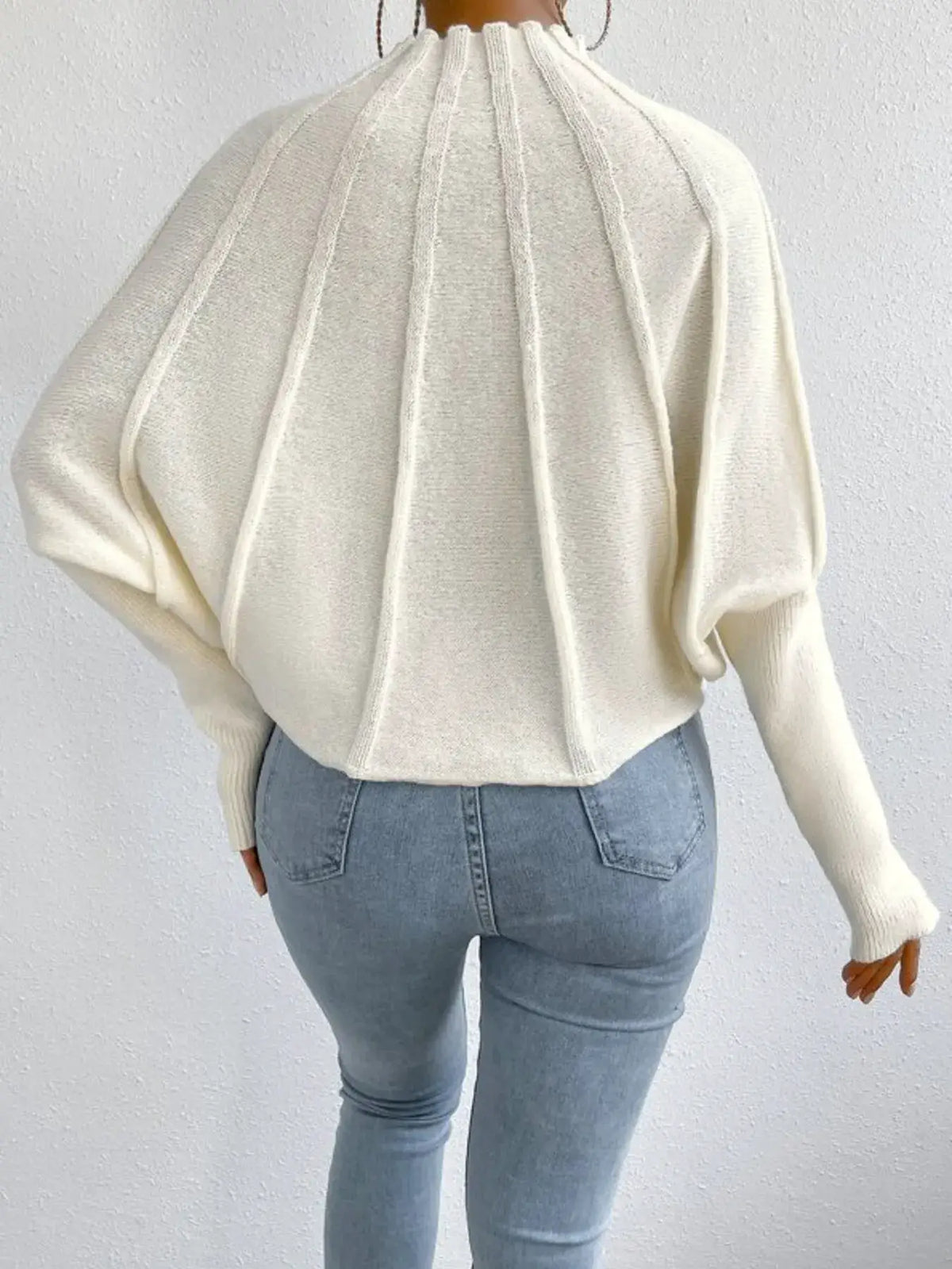 Soft ribbed mock-neck long-sleeve sweater in cream by Trendsi