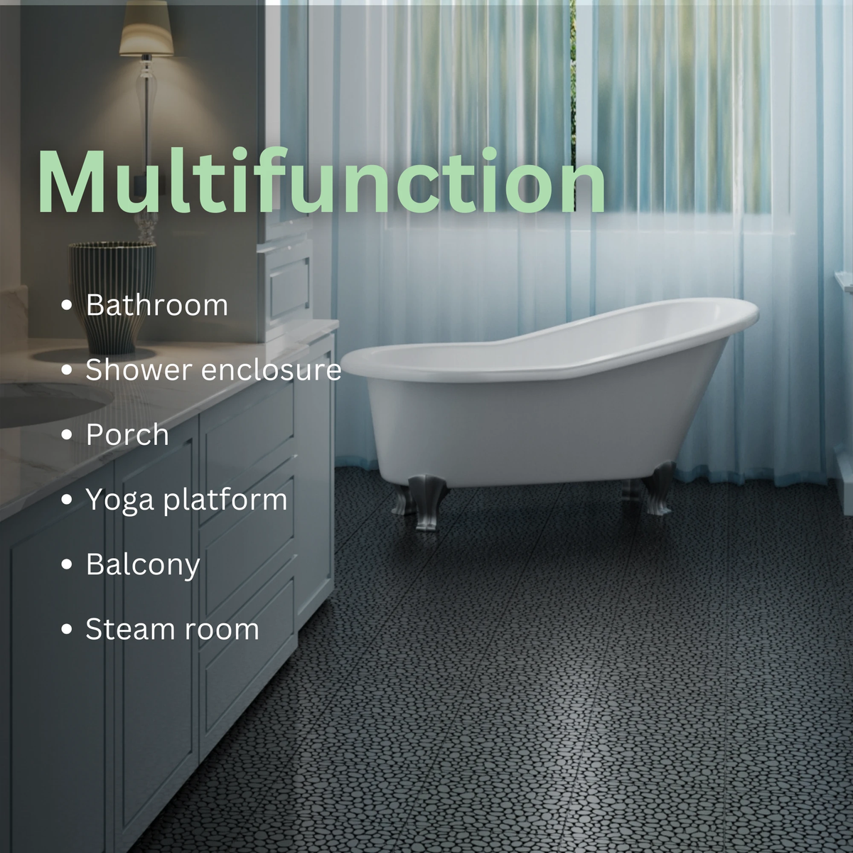 12 x 12 inch black interlocking deck tiles, plastic waterproofing, pebble pattern, pack of 12 by eprolo