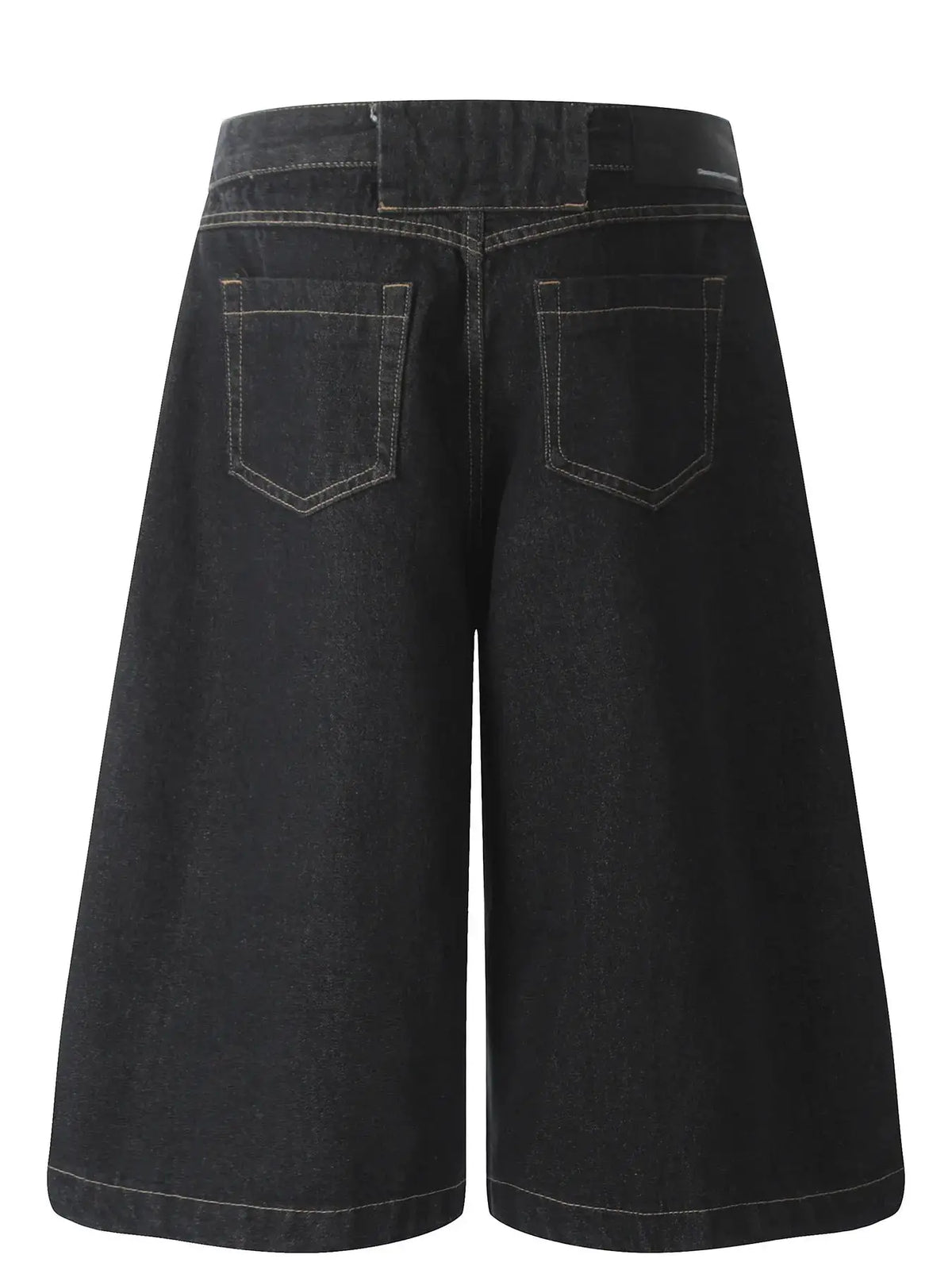 Men's wide-leg denim shorts, dark wash cotton blend, back pockets, Trendsi
