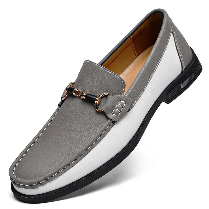 Meridian Genuine Leather Casual Moccasin Slip-On, grey leather by AdTec