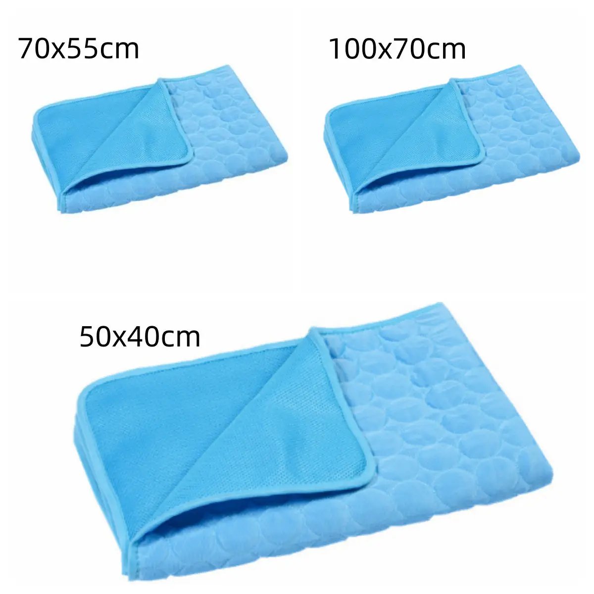 Summer Cooling Pet Sleeping Ice Silk Mat in blue; three sizes 70x55cm, 100x70cm, 50x40cm