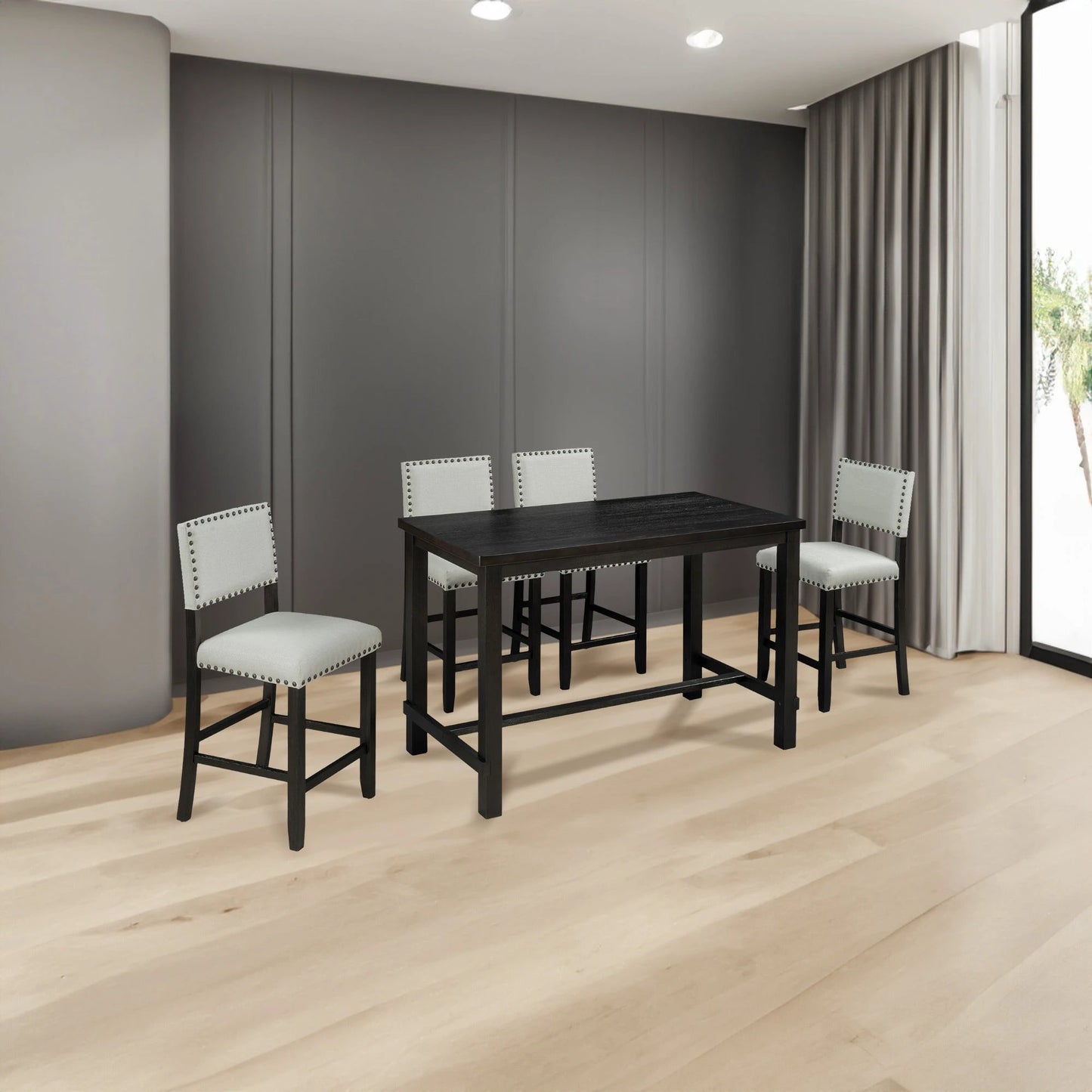 TREXM 5-Piece Counter Height Dining Set, Classic Elegant Table and 4 Chairs in Espresso and Beige by eprolo