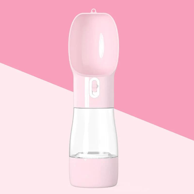 Traveling Out portable dog water dispenser, pink with white accents