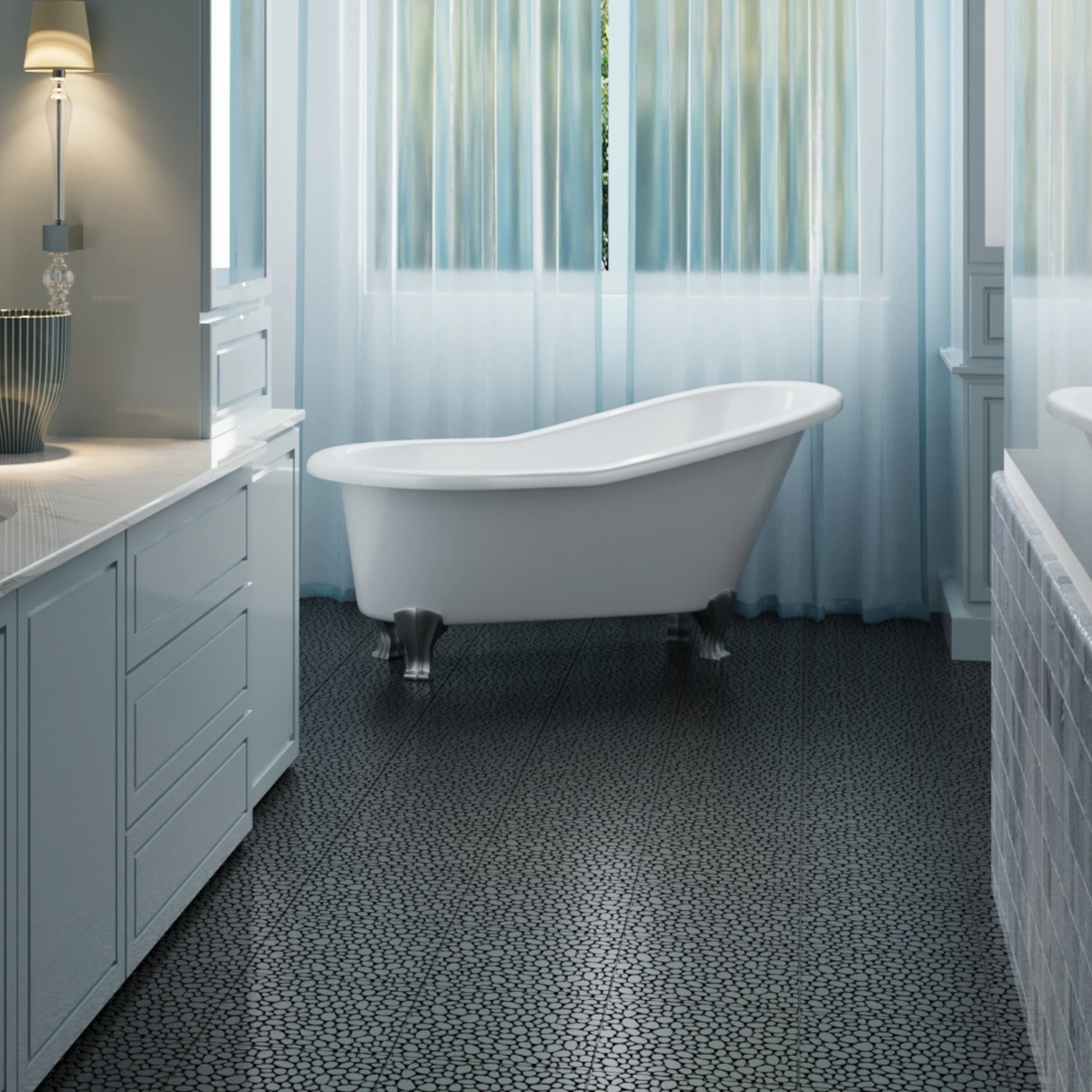 12 x 12 inch black interlocking deck tiles, plastic waterproofing, pebble pattern, pack of 12 by eprolo
