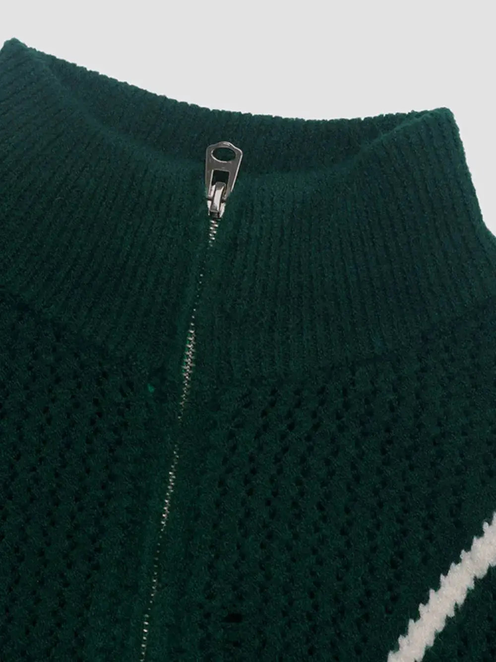Half-zip long-sleeve knit sweater in dark green by Trendsi, viscose-nylon blend