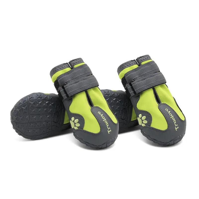 Big Dog Shoes by AdTec, non-slip pet dog shoes in neon green and gray with dual straps