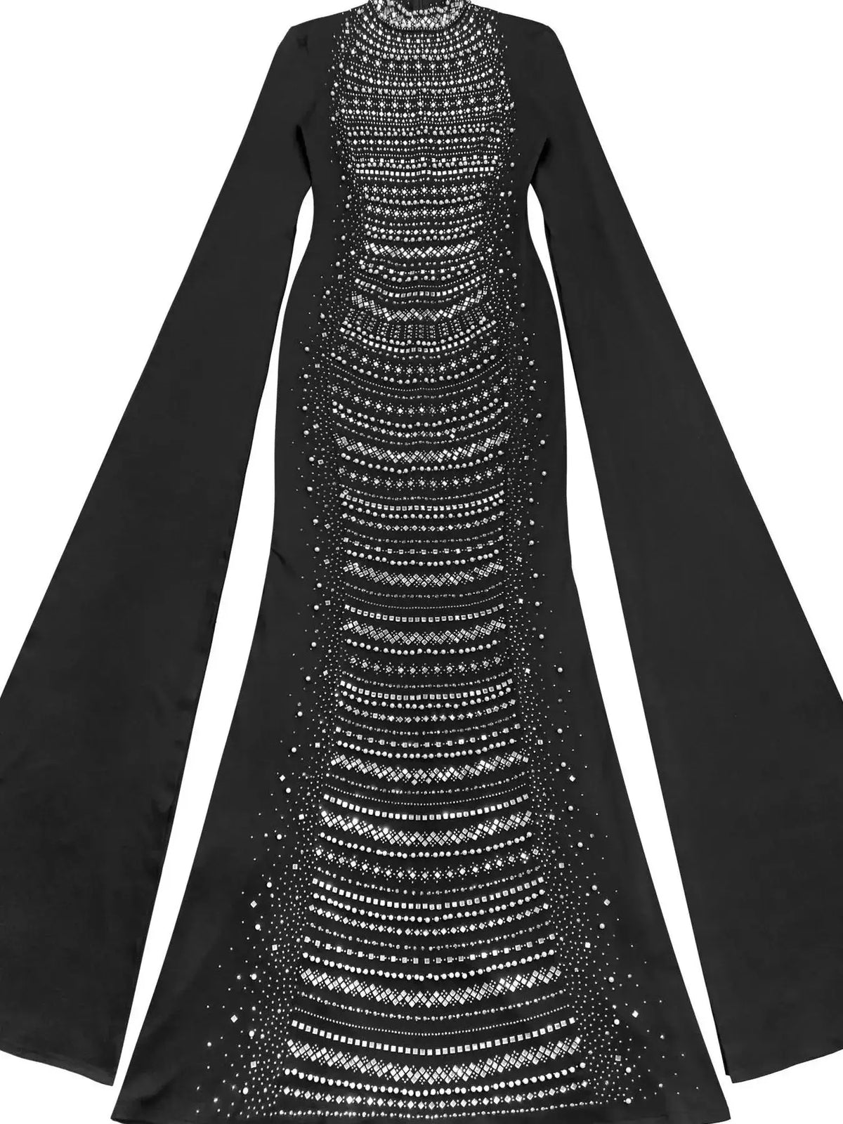 Rhinestone Slit Flare Sleeve Cape Maxi Dress by Trendsi in black