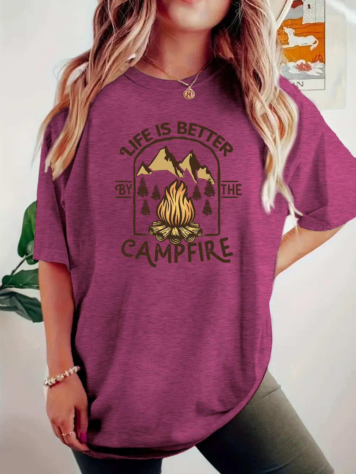 T-shirt de camping imprimé à manches courtes