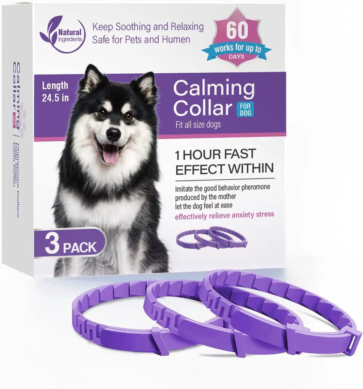 Pet Soothing Calming Collar Cat, purple, 3-pack by AdTec