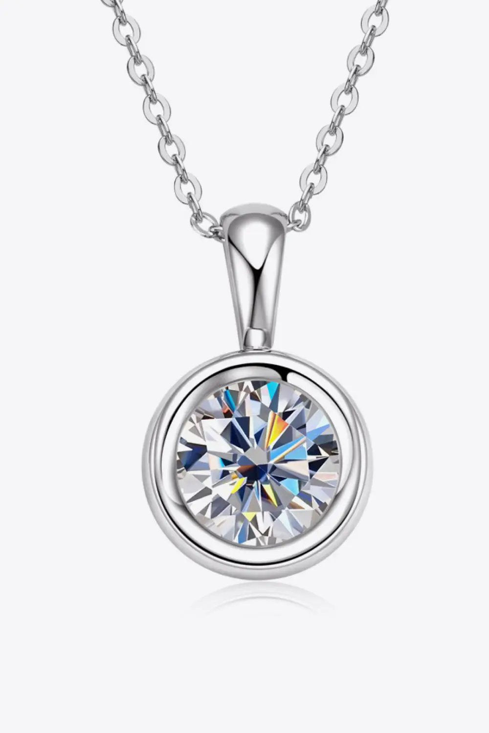 2 Carat Moissanite 925 Sterling Silver Necklace with bezel-set round pendant