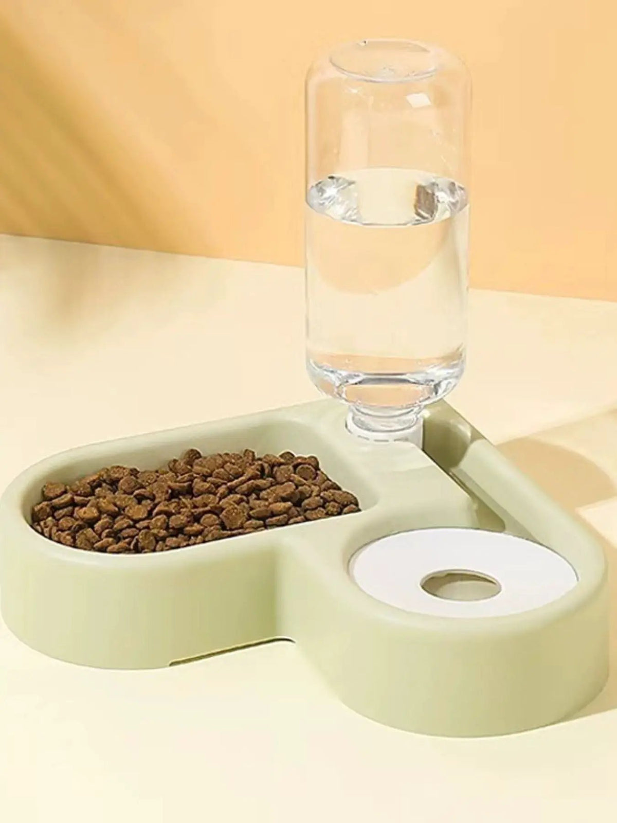 Trendsi Automatic Water Refilling Pet Bowls set with pale green elevated platform, water reservoir, and kibble dish.