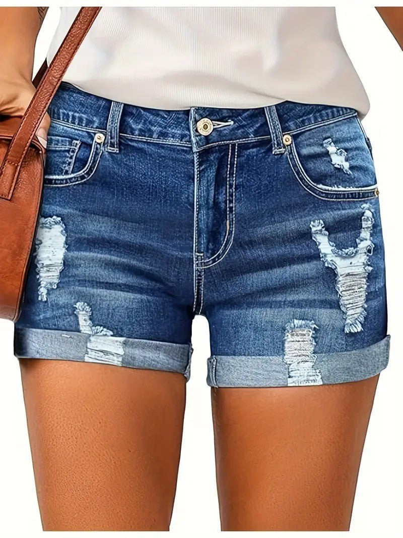 Shorts vaqueros informales de mujer de cintura alta, cómodos, con efecto reductor y pernera recta