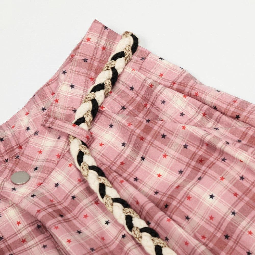 Starry Plaid Loose Silhouette Curved Knife Pants by eprolo