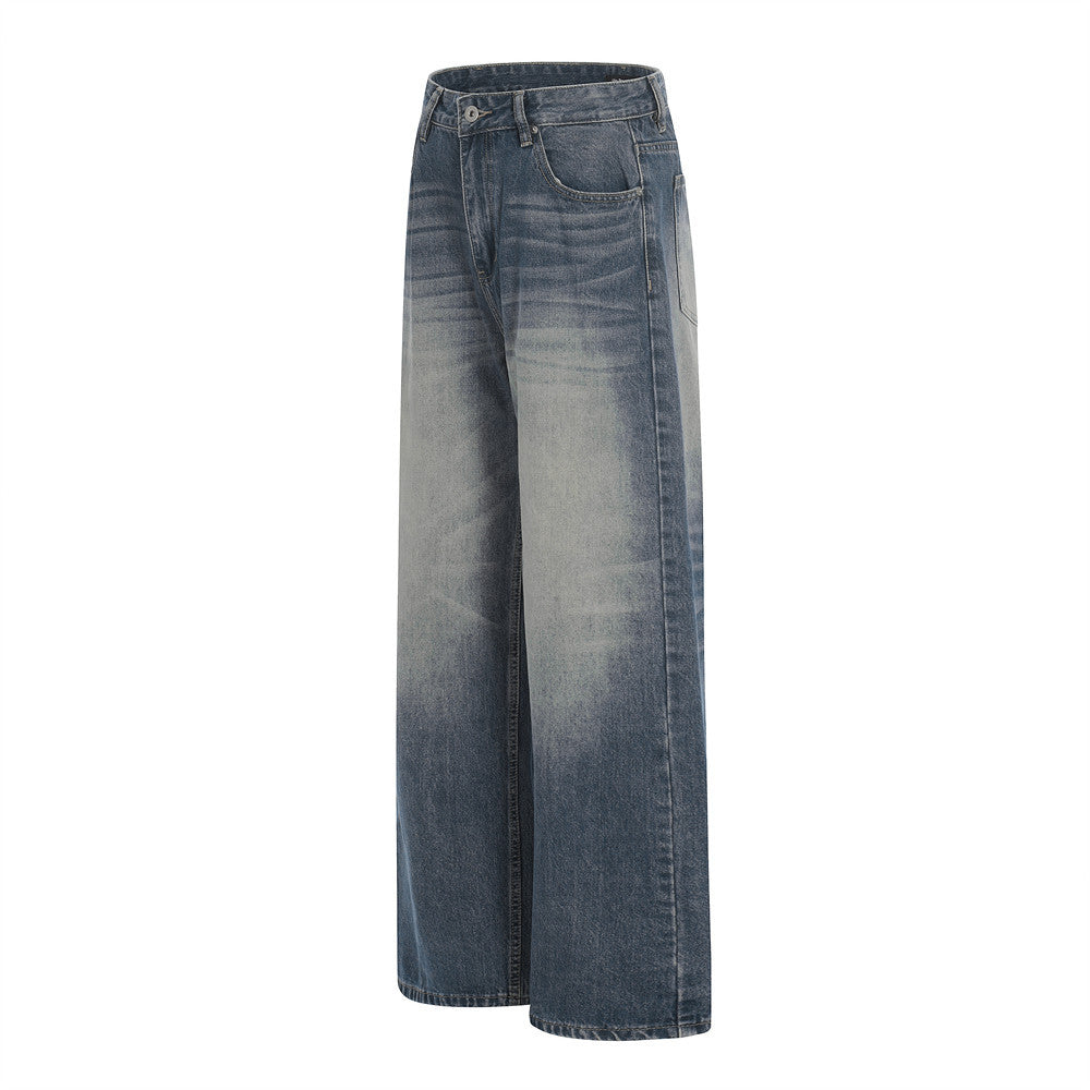 Jean en denim délavé et poli à blocs de couleur