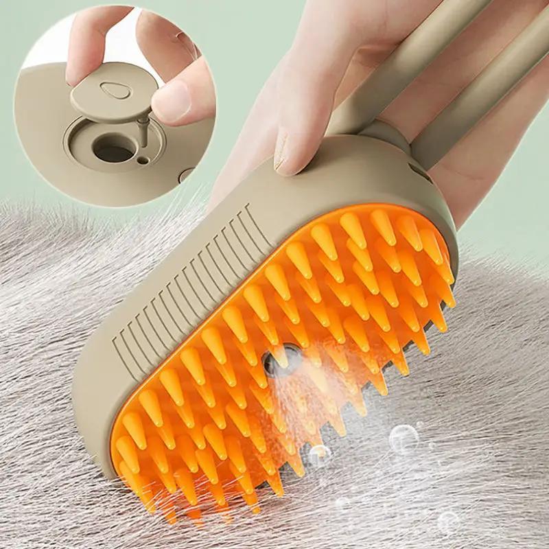 AdTec 3-in-1 cat and dog grooming brush with beige body and orange bristles