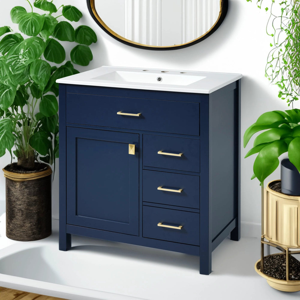 30-Inch Blue Bathroom Vanity with Ceramic Sink and Ample Storage - Ideal Choice for Small Bathrooms by eprolo