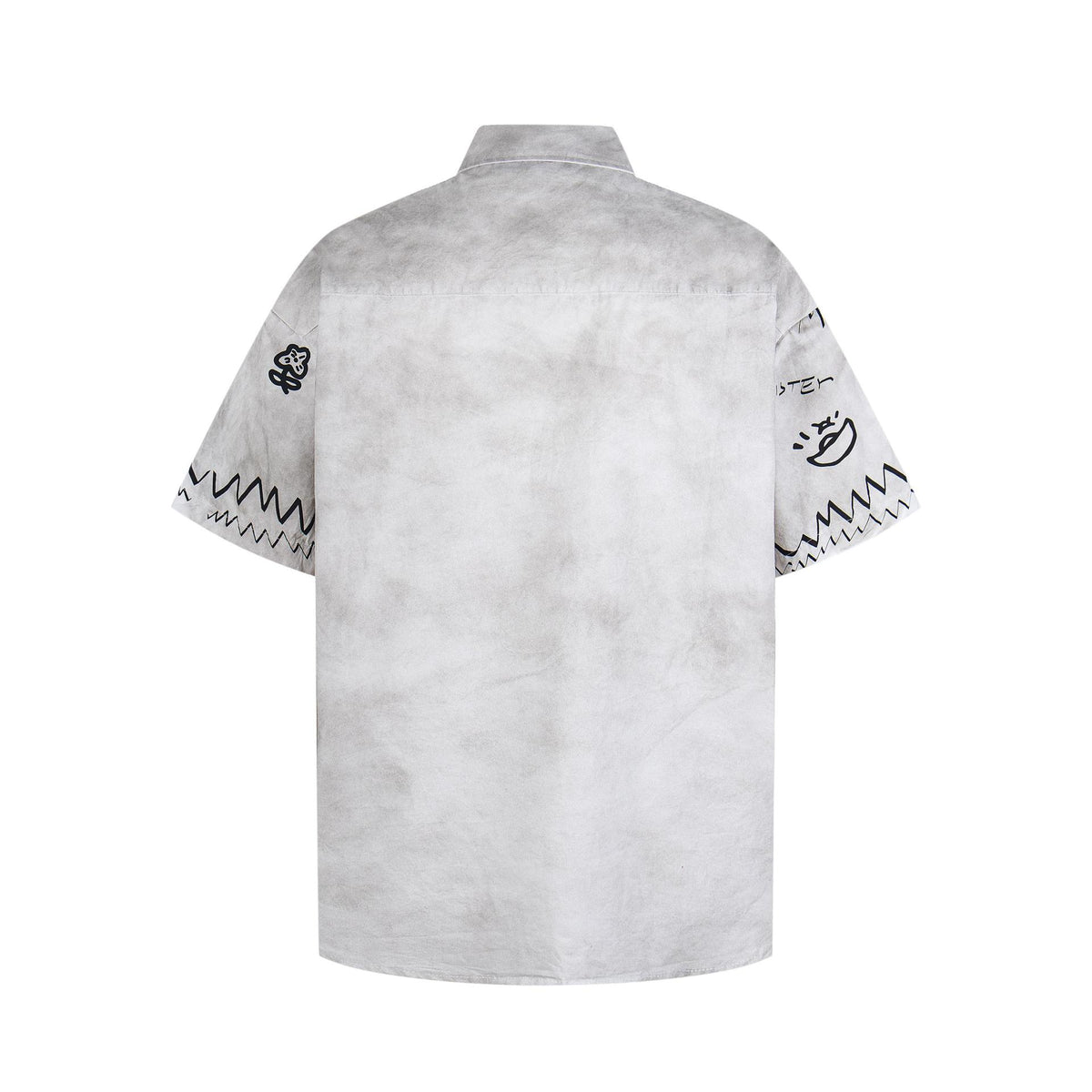 Dirty graffiti puppy making old shirt T-shirt in light gray with black graffiti on sleeves