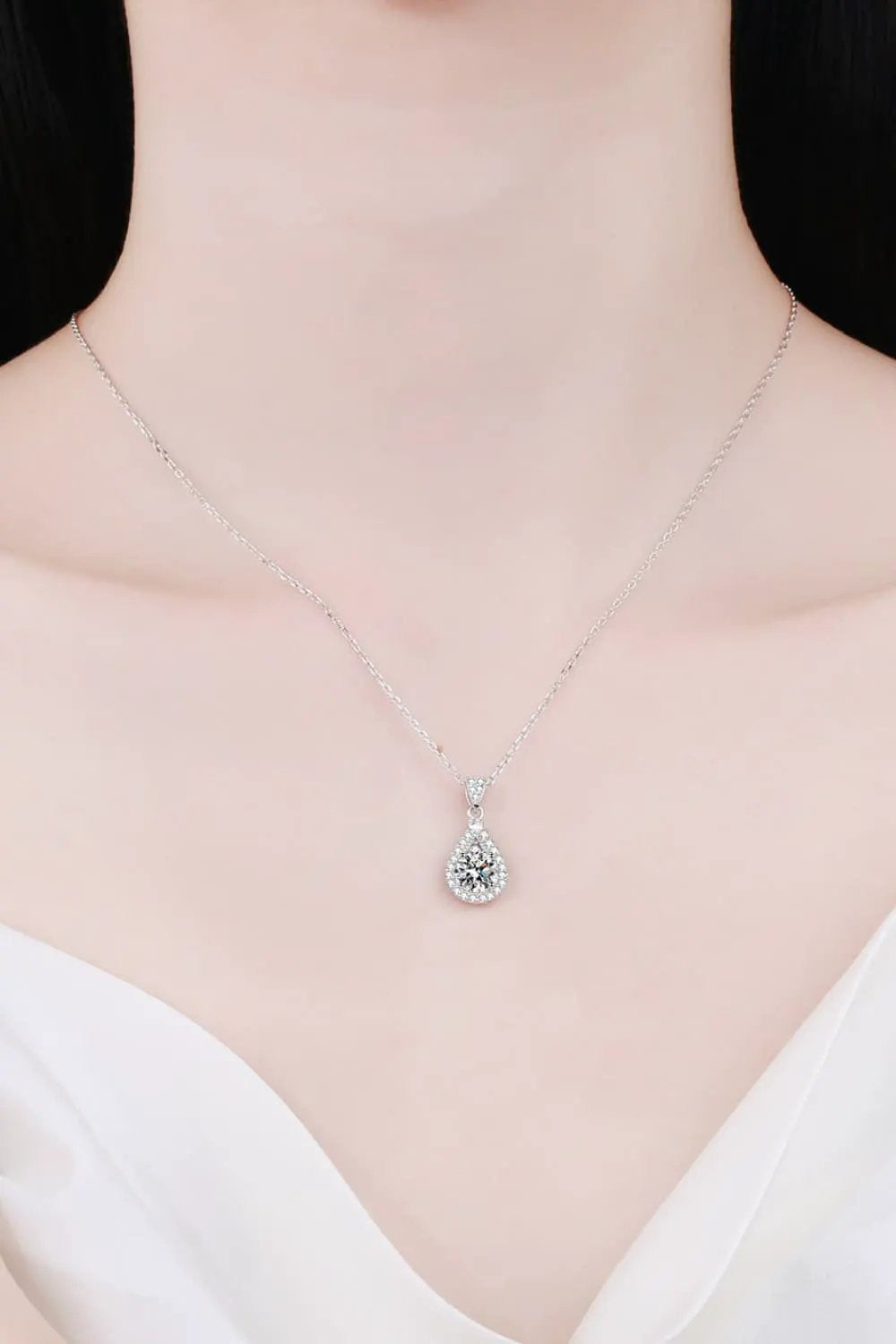2 Carat Moissanite Teardrop Pendant Necklace in 925 Sterling Silver