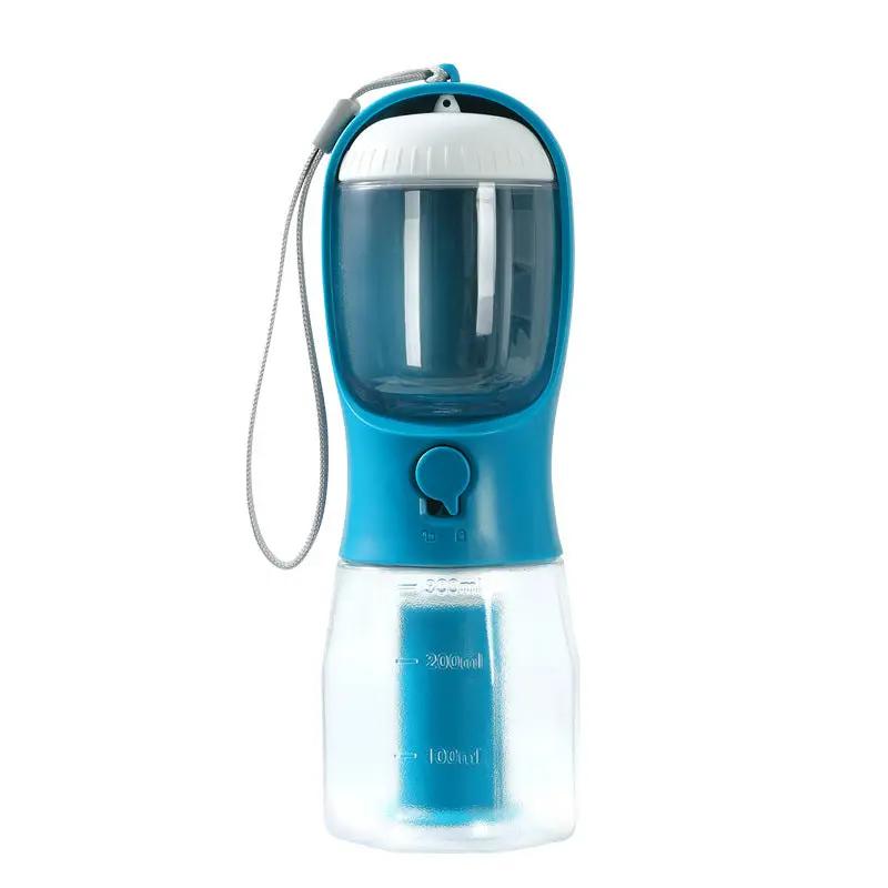 Dog water cup AdTec blue 3-in-1 portable with clear bottle and strap