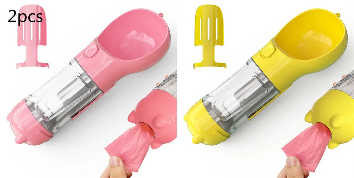 Dog water bottle feeder bowl, AdTec 2-pack pink and yellow
