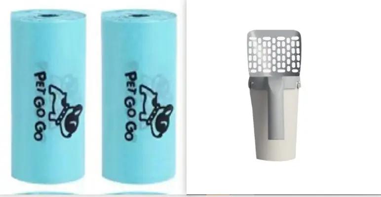 Large-capacity toilet bucket with removable integrated cat litter scoop; grey bucket and blue accessories.