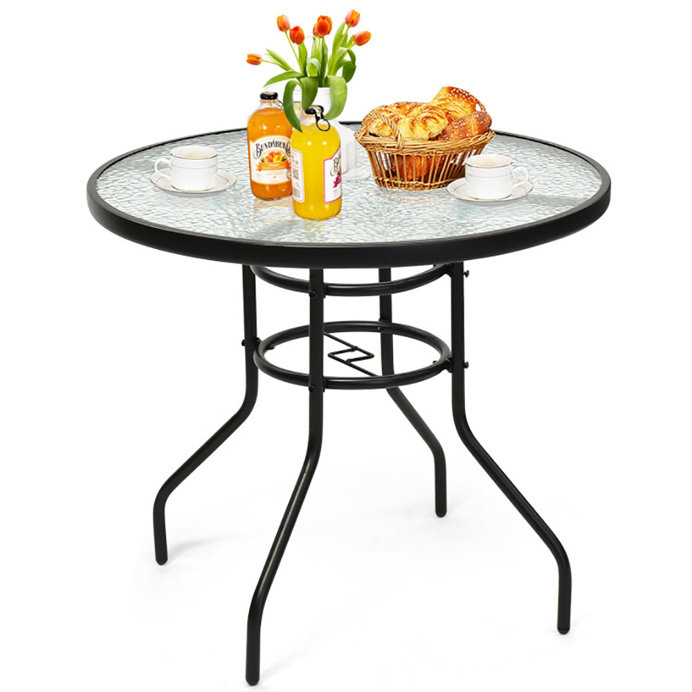 Table ronde de patio 32 pouces en verre trempé et acier