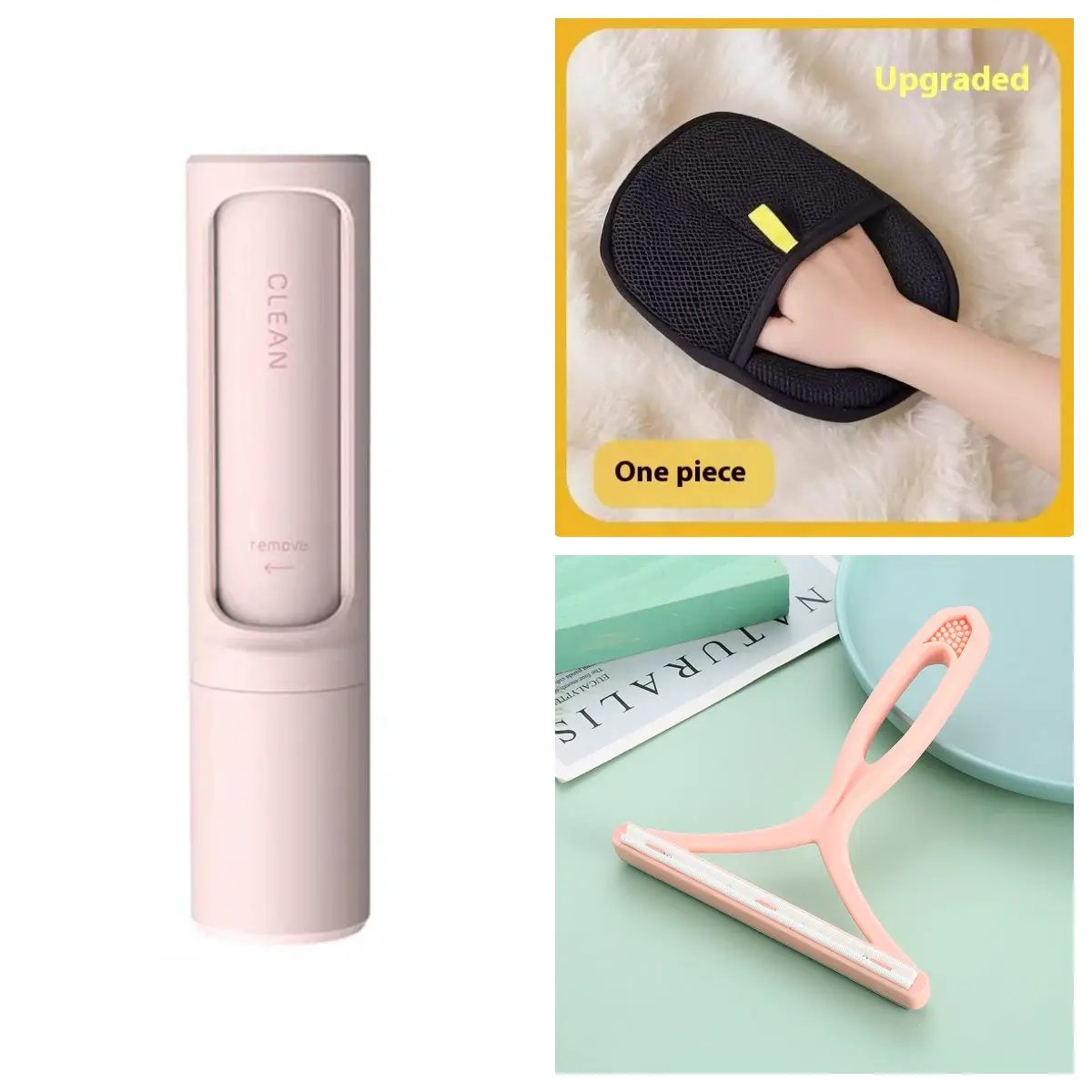2-in-1 pet hair remover brush by AdTec, pink self-cleaning tool for cat and dog fur