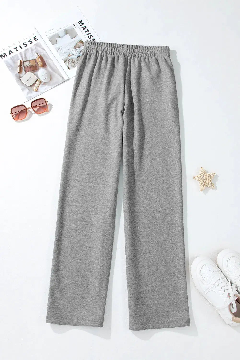 Drawstring gray jogger pants with pockets and elastic waistband