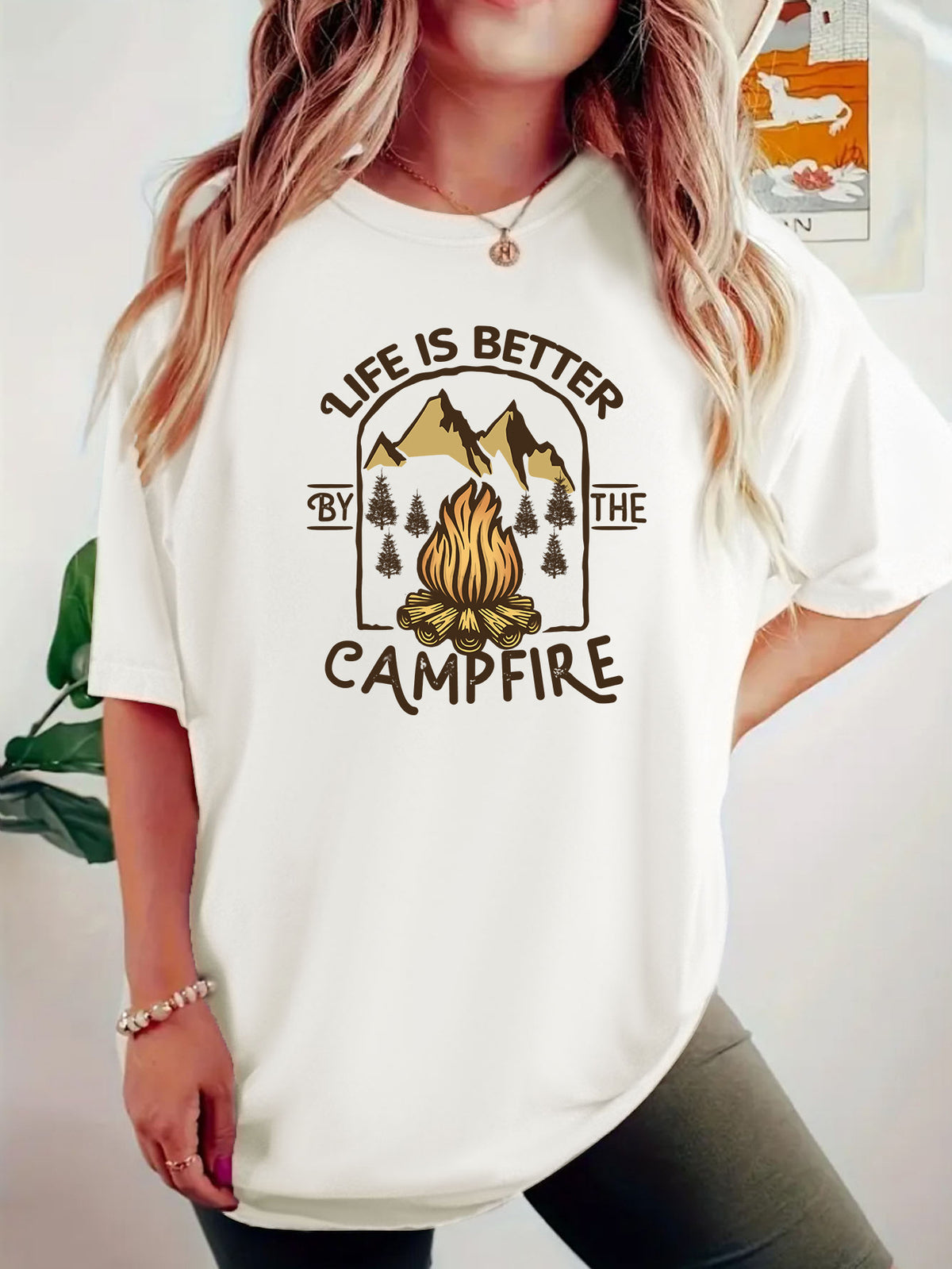 T-shirt de camping imprimé à manches courtes