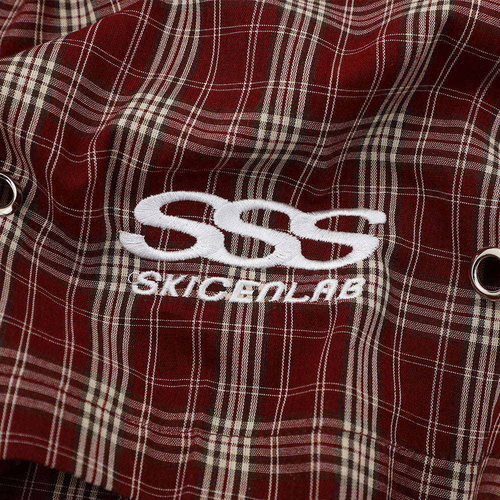 Plaid red and white short-sleeve shirt with white SSG embroidery